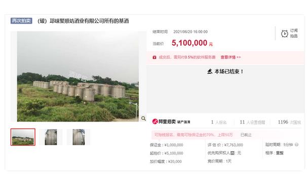 四川一**酒企637噸白酒拍出510萬元，破產(chǎn)重整7000萬元被接盤